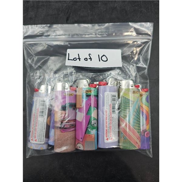 Lot of 10 Bic Disposable Lighters with Assorted Designs