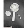 Image 1 : White Handheld Rechargeable Fan with Base and USB Cable