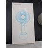 Image 2 : White Handheld Rechargeable Fan with Base and USB Cable