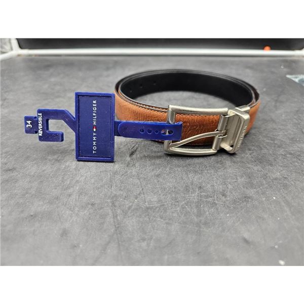 Tommy Hilfiger Tan and Black Reversible Belt with Silver Buckle