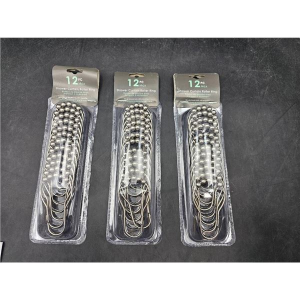 Three Sets of Shower Curtain Roller Rings, 36 Total