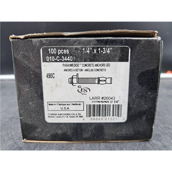 Box of 100 Cobra Parawedge Concrete Anchors 1/4″ x 1-3/4″