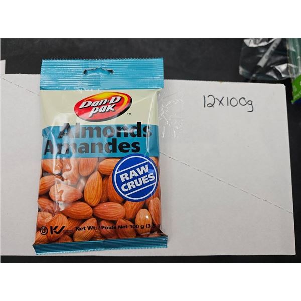 Pack Of 12 100g Almonds Raw Crues