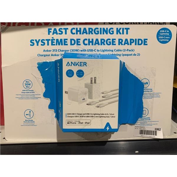 Anker 313 Charger (30W) with USB-C to Lightning Cable (2-Pack)