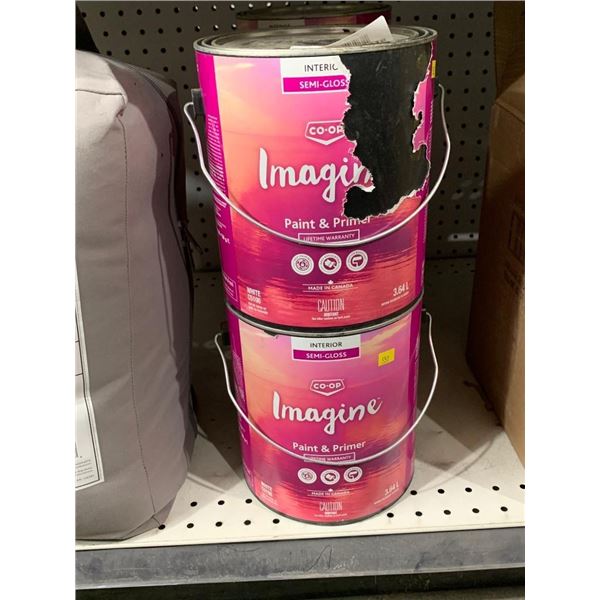 Lot of 2 Co-op Imagine Interior Semi-Gloss Paint & Primer, 3.64L
