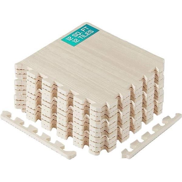 Lot of 4 Interlocking Exercise Mats, 12×12 Inch, Walnut Light