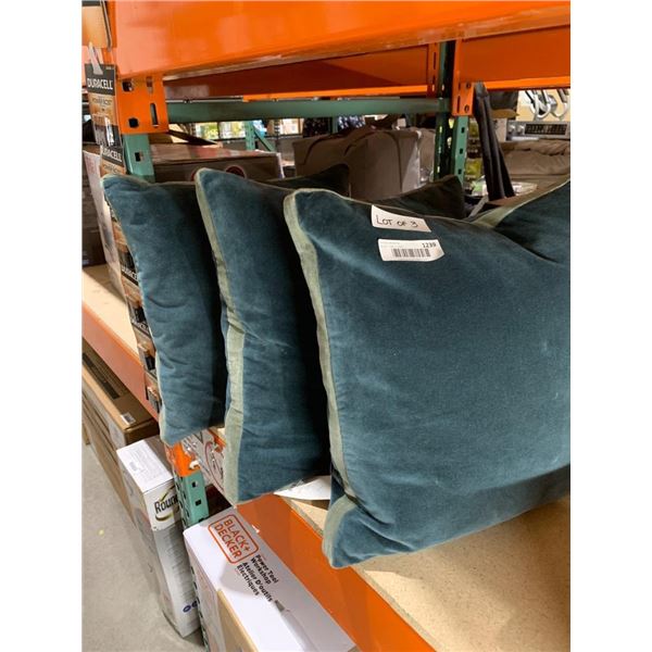 Juiper Living Goblin Green & Slate Grey Velvet Throw Pillows Lot of 3