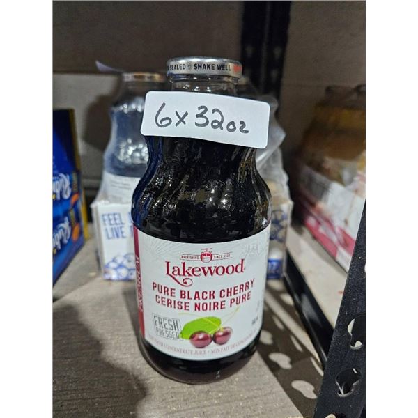 Lakewood Pure Black Cherry Juice, 6 x32 oz Glass Bottle
