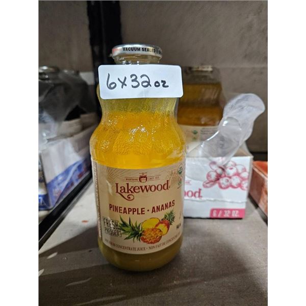 Lakewood Organic Pineapple Juice Bottles, 6 x32 oz