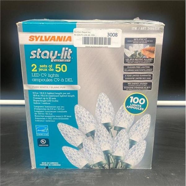Sylvania Stay-Lit Platinum LED C9 Lights, 2 Sets of 50