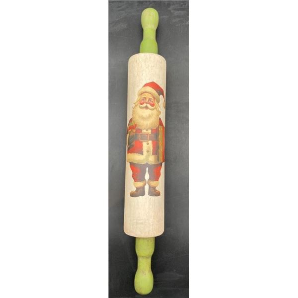 Homemade Wooden Rolling Pin With Santa Claus Decoration