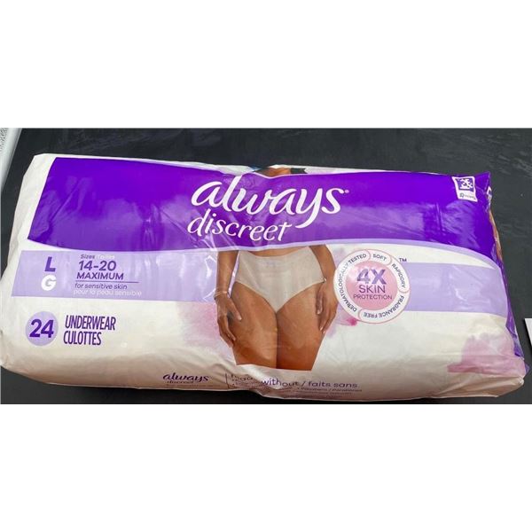 Always Discreet Underwear Culottes L/G Size 14-20 Pack of 24