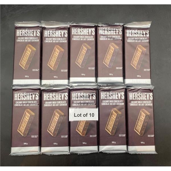 Lot of 10 Hershey’s 100g Creamy Milk Chocolate Bars