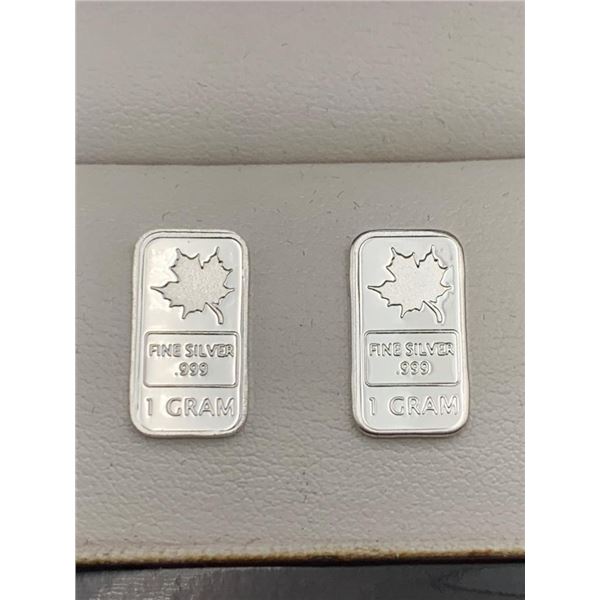 1 Gram .999 Fine Silver Bars With Maple Leaf Design- LOT OF 2