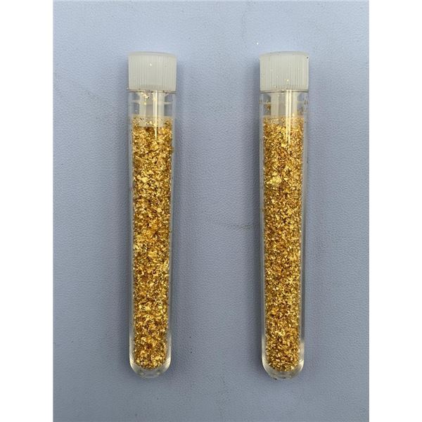Two Glass Vials Containing Gold Flake Material