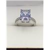Image 1 : Silver-Tone Ring with Rectangular Lavender 1.1 Carat Solitaire and Pave Detailing