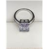 Image 2 : Silver-Tone Ring with Rectangular Lavender 1.1 Carat Solitaire and Pave Detailing