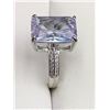 Image 4 : Silver-Tone Ring with Rectangular Lavender 1.1 Carat Solitaire and Pave Detailing
