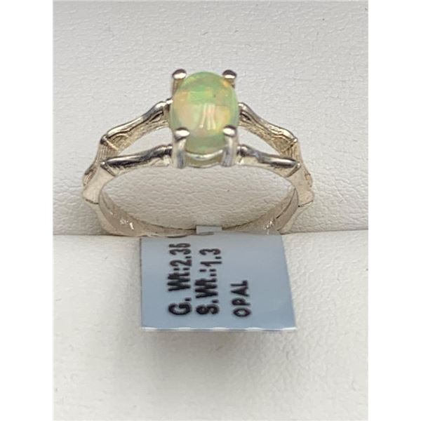 Sterling Silver Ring With 1.3 Carat Opal Stone