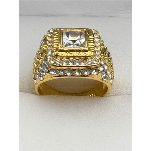Gold Tone Decorative Ring with Clear Stones