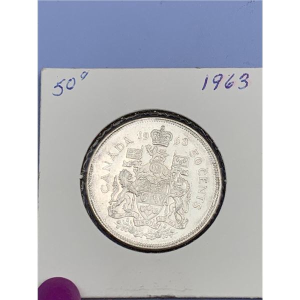 1963 Canadian 50 Cents Coin Featuring Elizabeth II