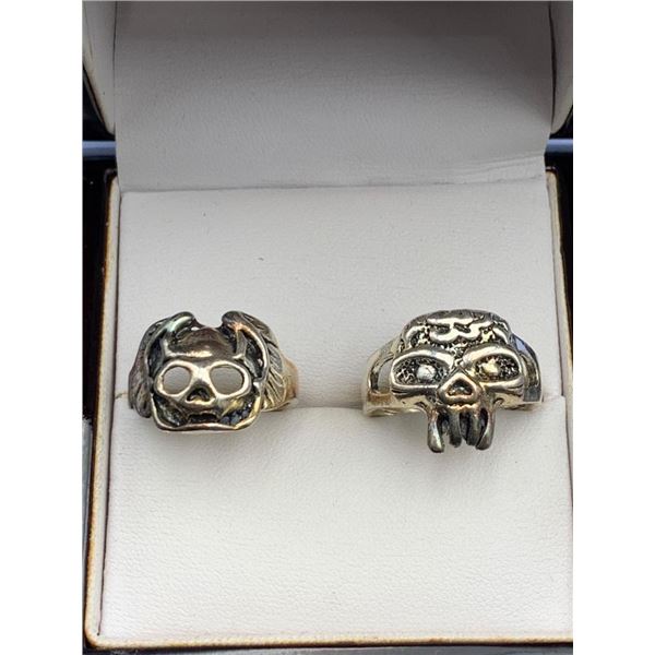 Set Of Two Skull-Themed Metal Rings
