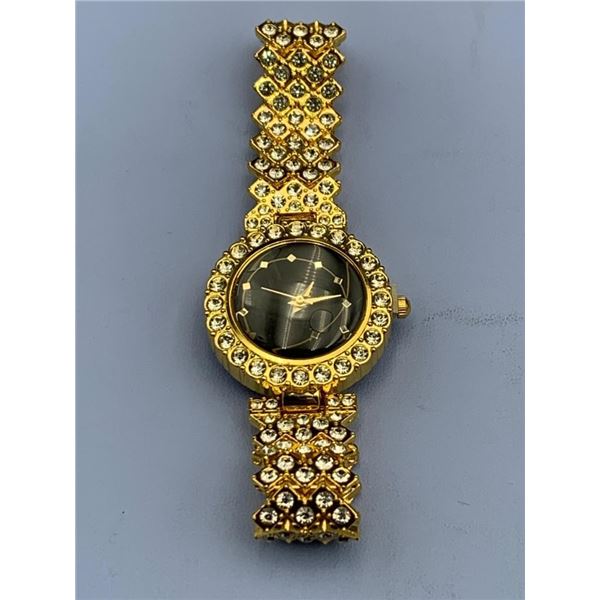 Gold-Toned Watch With Rhinestone-Embellished Bracelet