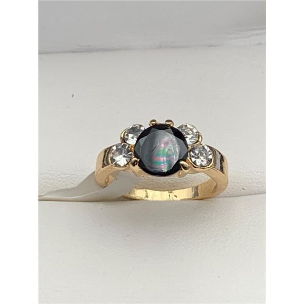 Gold Tone Ring With Black Onyx Stones