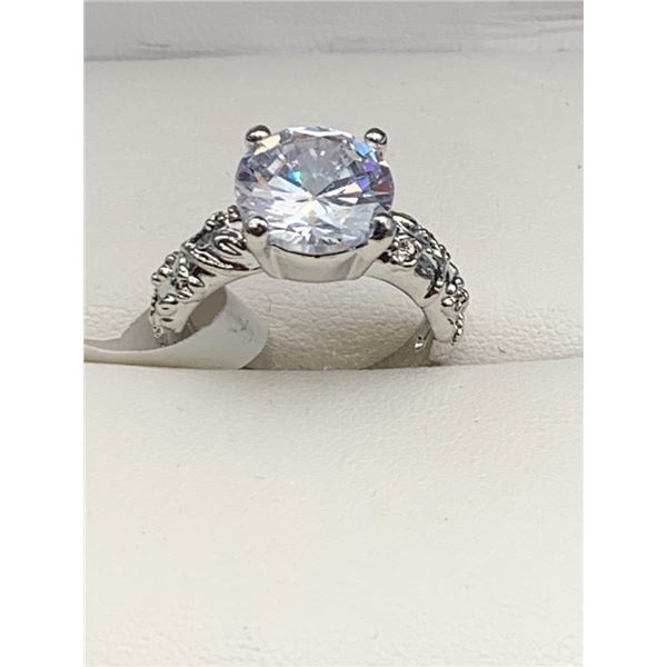Sterling Silver Ring with 1.0 Carat Round Cut Solitaire Stone
