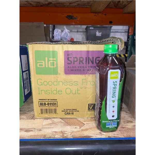 Alo Spring Aloe Vera Drink Mixed Berry, 12-Bottle Case (500 mL Each)