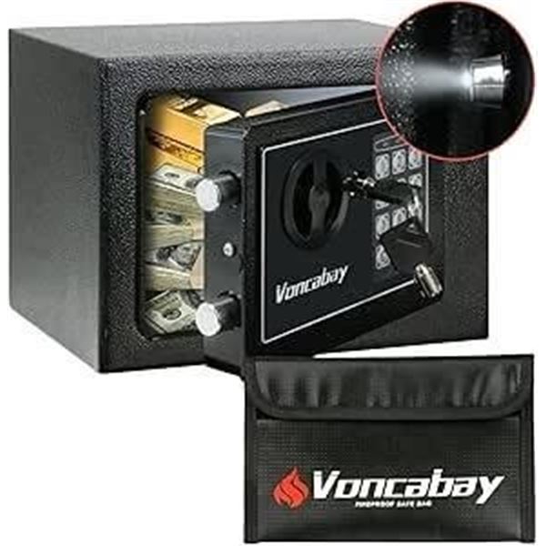Voncabay Money Safe Box for Home with Sensor Light & Fireproof Money Bag for Cash Safe, Security Saf