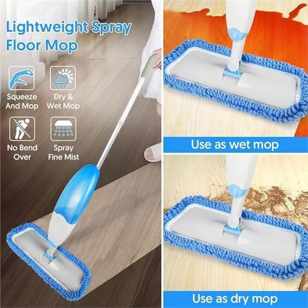 Tina&Tony Microfiber Spray Mop for Floor Cleaning, Hardwood Floor Mop Spray Dry Wet Mop with 3 Reusa