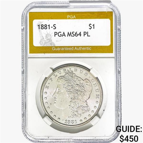 1881-S Morgan Silver Dollar PGA MS64 PL