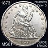 Image 1 : 1873 No Arrows Open 3 Seated Liberty Half Dollar UNCIRCULATED