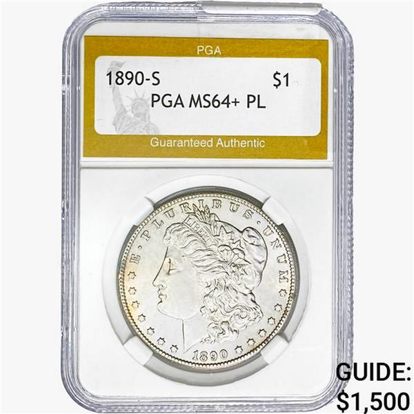 1890-S Morgan Silver Dollar PGA MS64+ PL