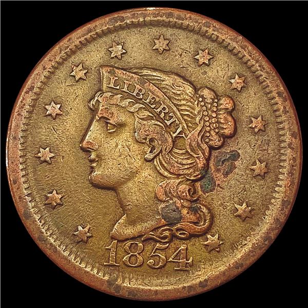 1854 Braided Hair Large Cent LIGHTLY CIRCULATED