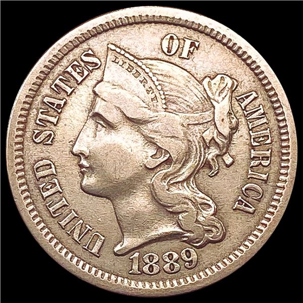 1889 Nickel Three Cent NEARLY UNCIRCULATED