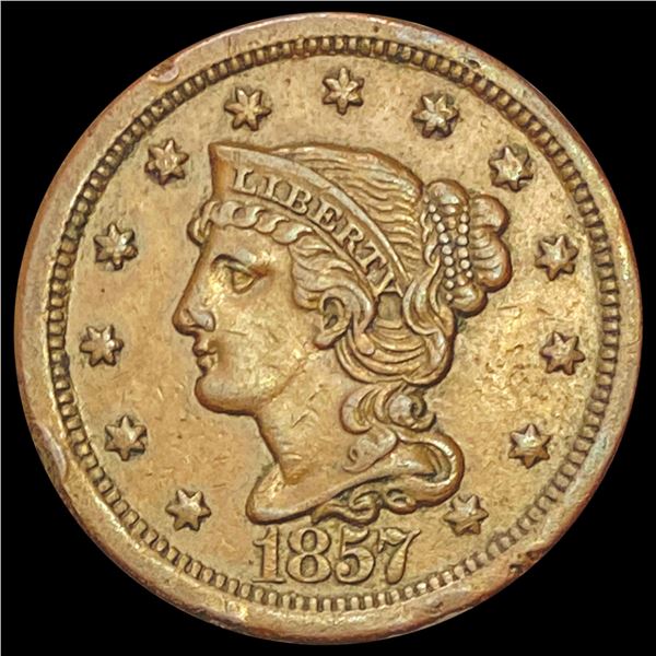 1857 Braided Hair Large Cent NEARLY UNCIRCULATED