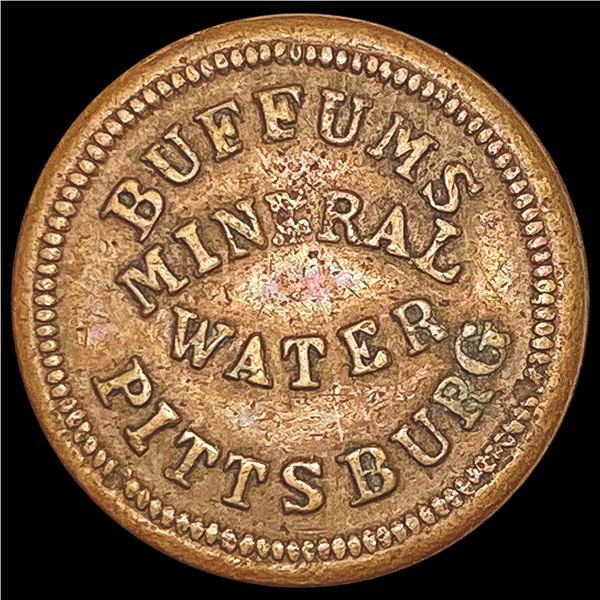 1863 Civil War Token; Buffums Mineral Water Pittsburgh PA LIGHTLY CIRCULATED