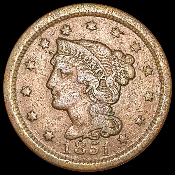 1851 Braided Hair Large Cent LIGHTLY CIRCULATED
