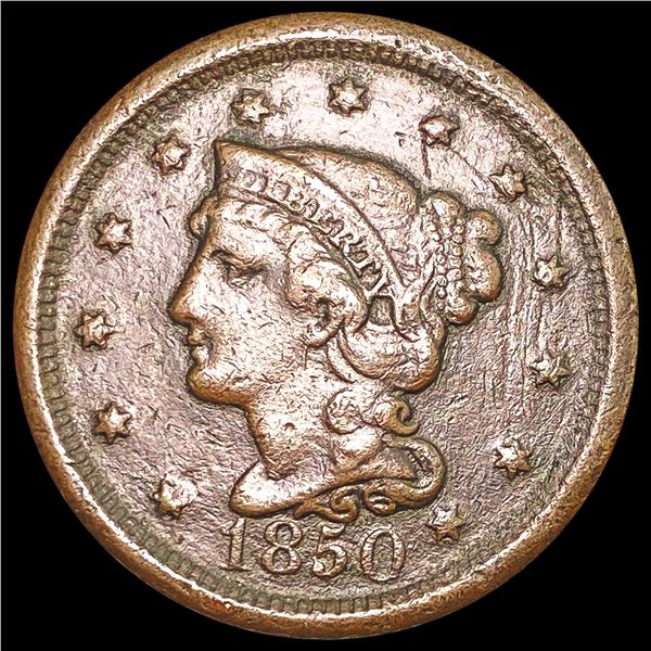1850 Braided Hair Large Cent NICELY CIRCULATED