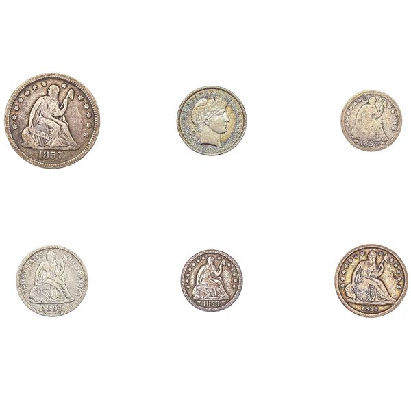 1838-1891 [6] U.S. Silver Type Lot