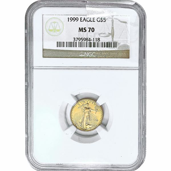 1999 $5 Gold Half Eagle NGC MS70