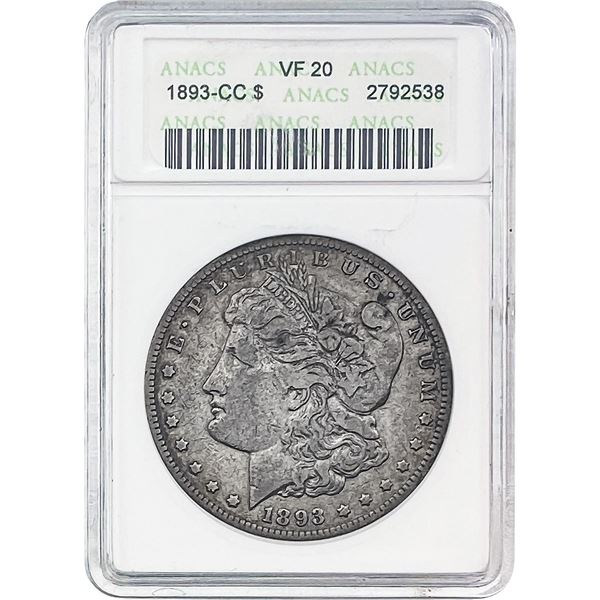 1893-CC Morgan Silver Dollar ANACS VF20 Soapbox Holder