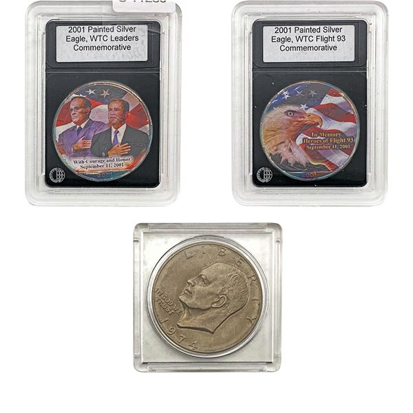 1974-2001 Gem BU Painted Silver Eagles, Ike Dollar Lot [3 Coins]