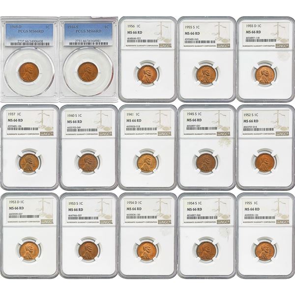 1937-1956 Gem BU Wheat Cent Set [15 Coins] PCGS/NGC MS66 RD