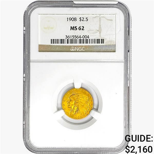 1908 $2.50 Gold Quarter Eagle NGC MS62