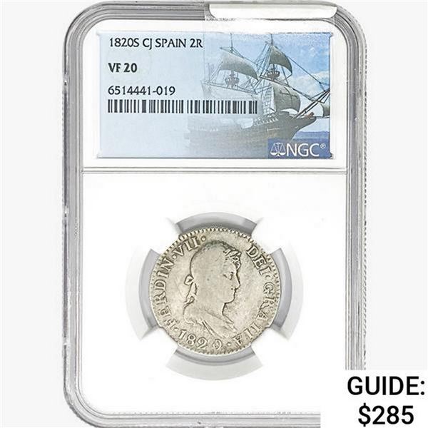 1820S .1767oz. Silver CJ Spain 2 Reales NGC VF20