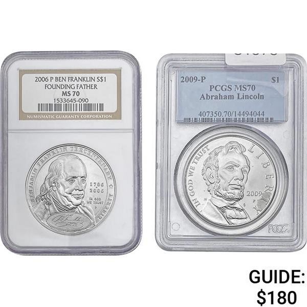 2006-2009 $1 Silver Frank. & Linc. PCGS/NGC MS70