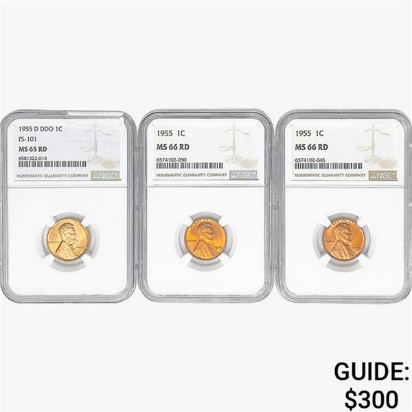 1955 [3] Wheat Cent NGC MS65-66 RD